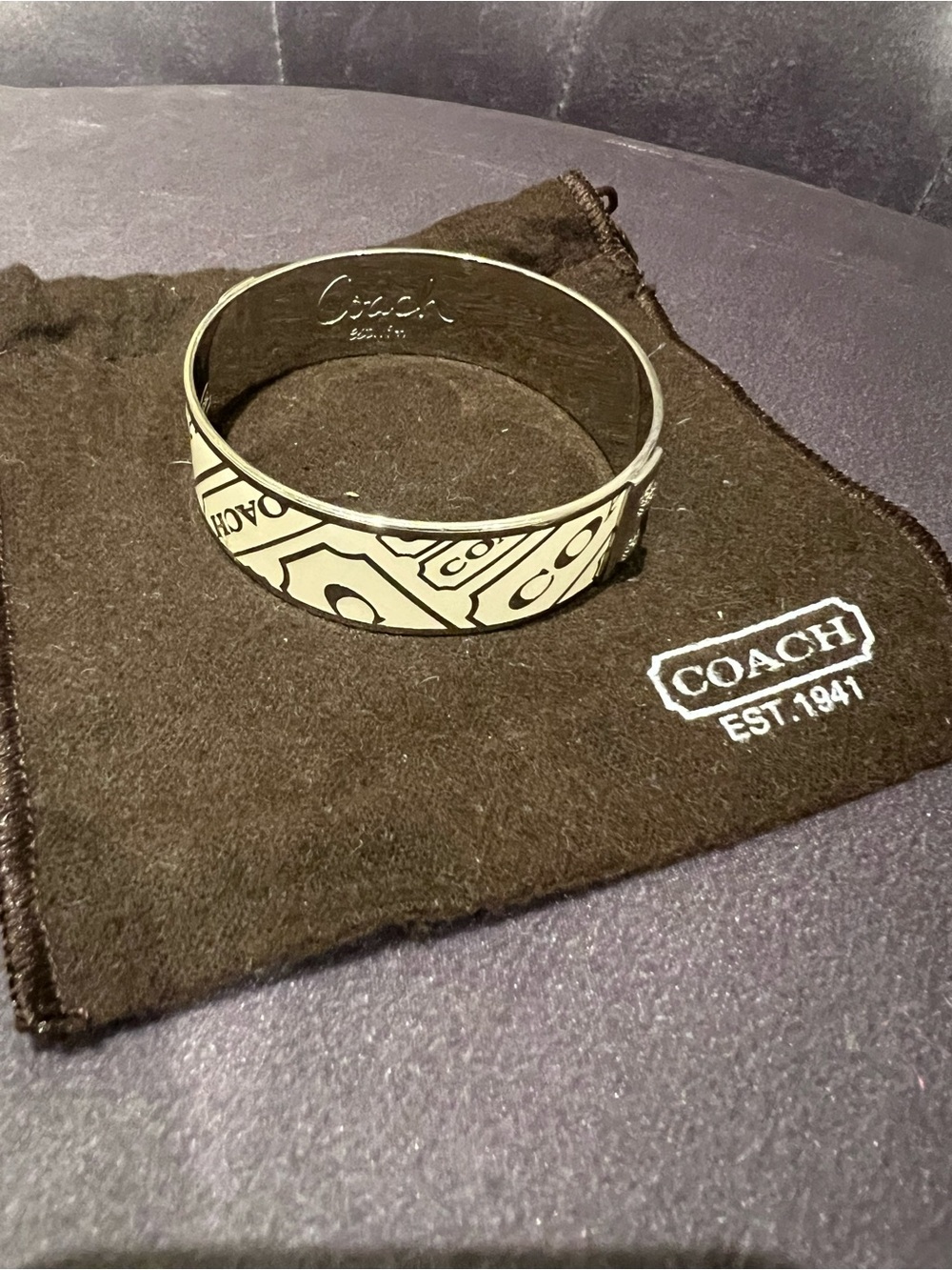 COACH Cream and Black Signature Enamel Bangle Bracelet